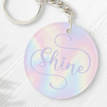 Shine inspirational soft pastel rainbow keychain<br><div class="desc">Trendy keychain featuring the text "shine" in light purple on a soft pastel rainbow pattern background.</div>