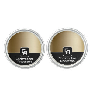Shine Metallic Gold Monogram Cufflinks