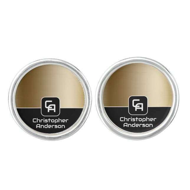 Shine Metallic Gold Monogram Cufflinks (Front)