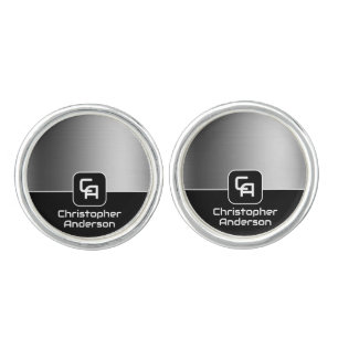 Shine Metallic Silver Monogram Cufflinks