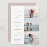 Shine On | Modern 3 Photo Collage Hanukkah Holiday Card<br><div class="desc">A chic and elegant Hanukkah card design featuring three photos aligned at the right in a vertical layout. "Shine" appears alongside your photo in understated,  modern type. Personalize with your family name and custom Hanukkah greeting beneath for the perfect finishing touch to these cool minimalist 2021 photo cards.</div>