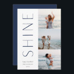 Shine On | Modern 3 Photo Collage Hanukkah Holiday Card<br><div class="desc">A chic and elegant Hanukkah card design featuring three photos aligned at the right in a vertical layout. "Shine" appears alongside your photo in understated,  modern type. Personalize with your family name and custom Hanukkah greeting beneath for the perfect finishing touch to these cool minimalist 2021 photo cards.</div>