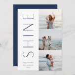 Shine On | Modern 3 Photo Collage Hanukkah Holiday Card<br><div class="desc">A chic and elegant Hanukkah card design featuring three photos aligned at the right in a vertical layout. "Shine" appears alongside your photo in understated,  modern type. Personalize with your family name and custom Hanukkah greeting beneath for the perfect finishing touch to these cool minimalist 2021 photo cards.</div>