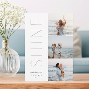 Shine On Modern 3 Photo Collage Hanukkah Holiday Card