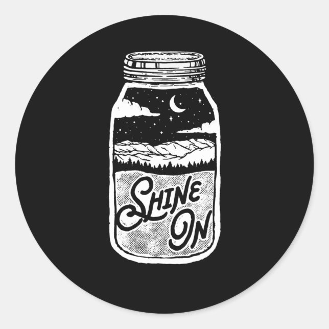 Shine On Moonshine Jar Moon Mountains Classic Round Sticker (Front)