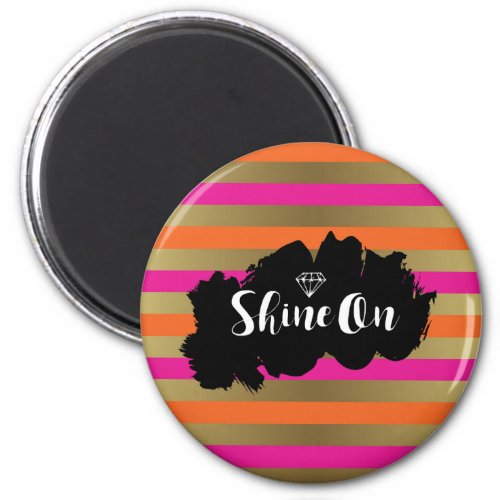 Shine On Pink Orange  Faux Gold Metallic Stripe Magnet