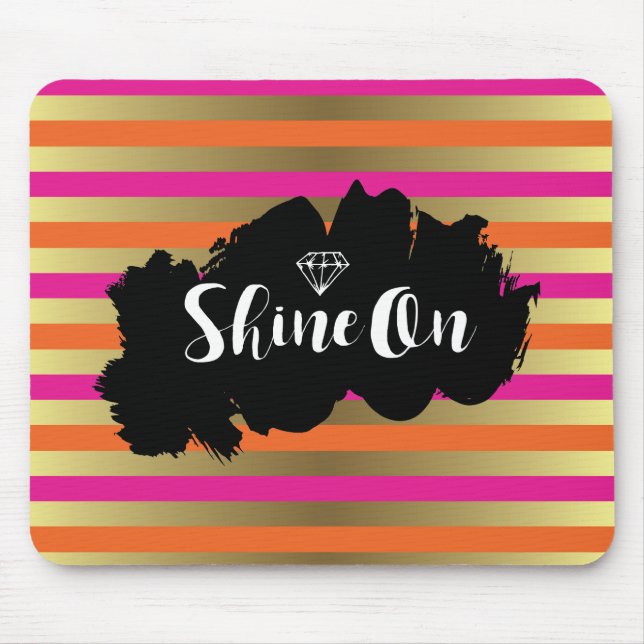 Shine On Pink Orange & Faux Gold Metallic Stripe Mouse Pad (Front)