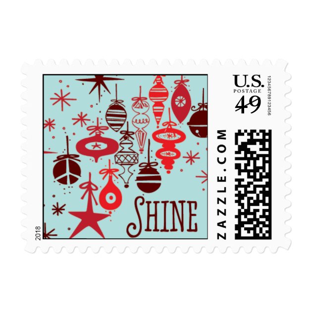 Shine Ornaments - Red & Light Blue Postage