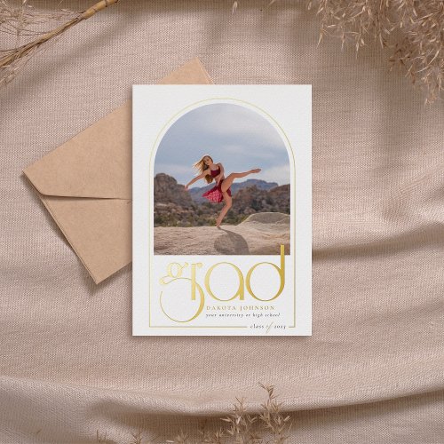 Shine Real Gold Arch Typography 2 Photo Graduation Foil Invitation