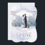 Shine | Silver and Light Blue Hanukkah Photo Holiday Card<br><div class="desc">This festive and trendy holiday card features the word "Shine" in faux silver,  modern typography,  with two matching geometric circles and splashes. Subtle soft blue abstract watercolor decorates the background and you can add your favorite personal photo to this gorgeous Hanukkah card.</div>