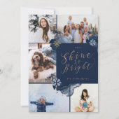 Shine So Bright & Navy Gold Agate Ink Five Photo Holiday Card (Front)
