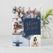 Shine So Bright & Navy Gold Agate Ink Five Photo Holiday Card (Standing Front)
