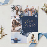 Shine So Bright & Navy Gold Agate Ink Five Photo Holiday Card<br><div class="desc">Our starry golden jewel abstract winter night Christmas collection captures a royal opulence with a modern abstract twist. Deep navy blues, golden jewel tones, and hints of blue shades create an elegant winter night ambiance. Design features 5 photo collage layouts to display your special family holiday Christmas photos. Our hand-drawn...</div>