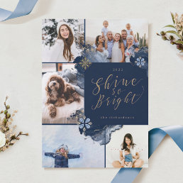 Shine So Bright &amp; Navy Gold Agate Ink Five Photo Holiday Card