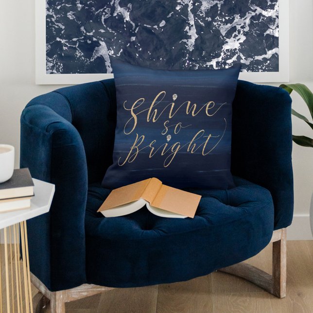 Shine So Bright Navy Gold Glitter Jewel Snowflakes Throw Pillow (Creator Uploaded)