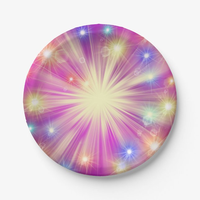 shine, star, sparkle, glow, glitter, light, effect paper plates (Front)