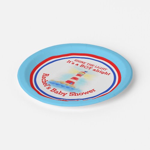 Shine the light boy lighthouse baby shower plate