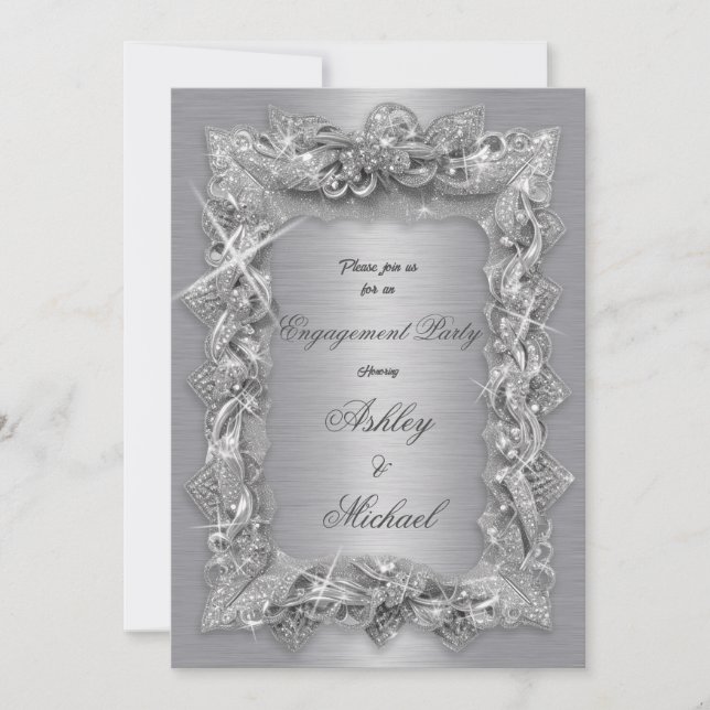 shine wedding silver jewelry foil diamonds luster invitation (Front)