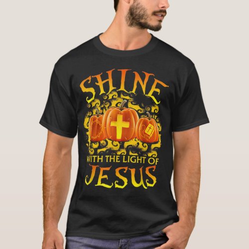 Shine With The Light Of Jesus Pumpkin Faith Bible  T_Shirt