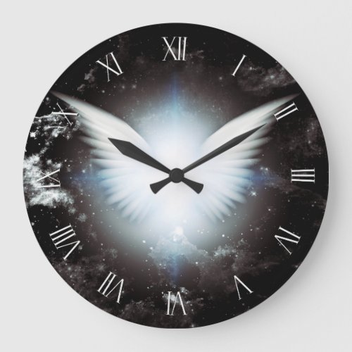 Shining angel wings large clock