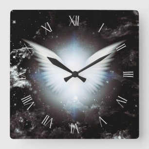 Shining angel wings square wall clock