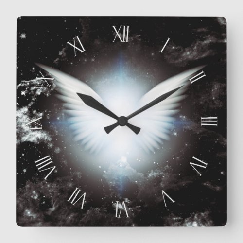 Shining angel wings square wall clock