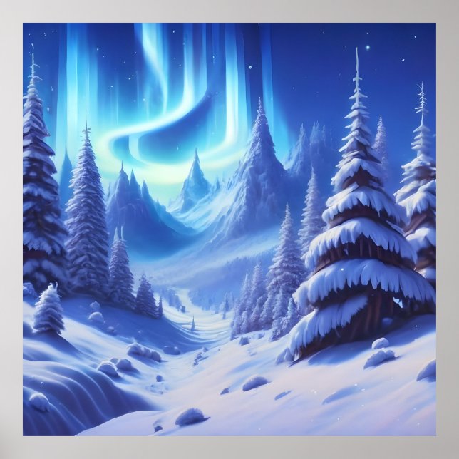 shining blue winter background with frozen scene poster (Front)