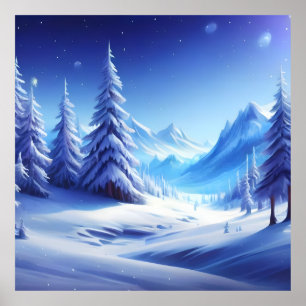 shining blue winter background with frozen scenery poster