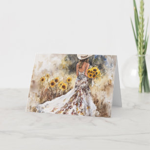 Shining Bright in Gown, Boots, and Sunflowers Card