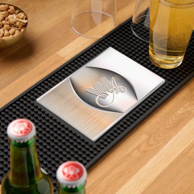 Shining brushed steel monogram  bar mat  (Insitu (Bar 2))