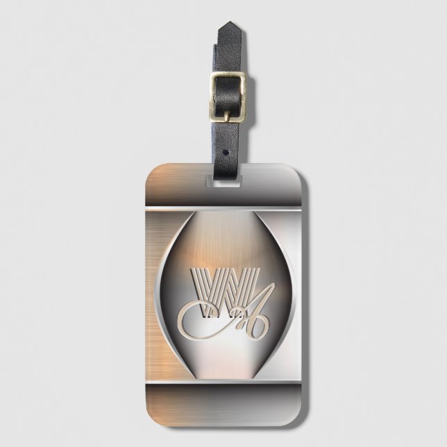 Shining Brushed Steel Monogram Luggage Tag (Front Vertical)
