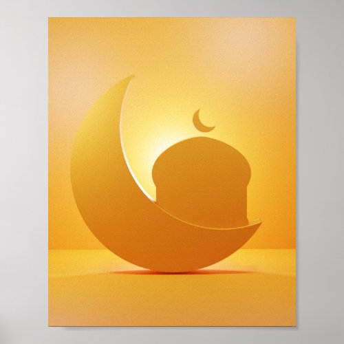 shining crescent moon and mosque ornament poster
