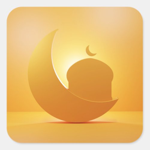 shining crescent moon and mosque ornament square sticker