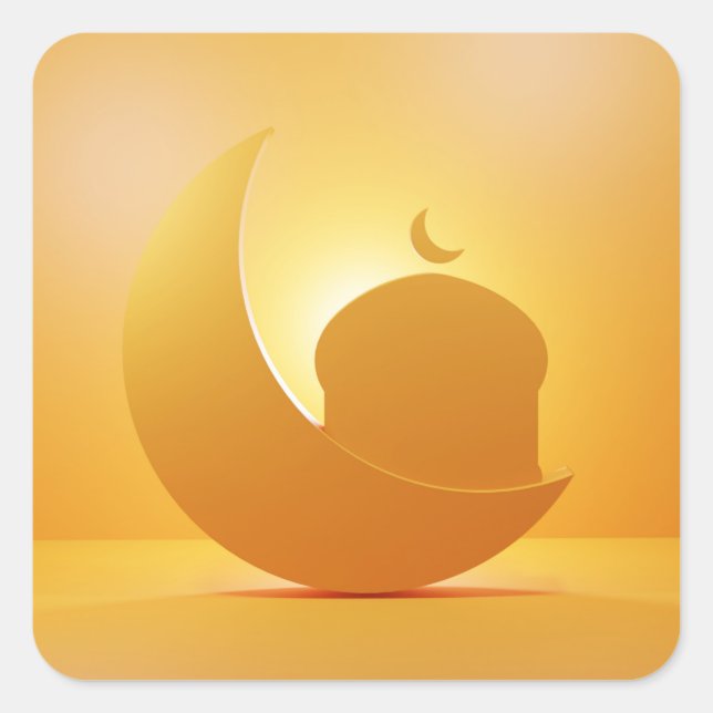 shining crescent moon and mosque ornament square sticker (Front)