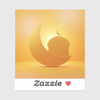 shining crescent moon and mosque ornament sticker