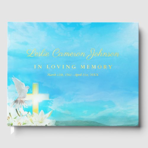 Shining Cross & White Dove In Loving Memory Foil Guest Book