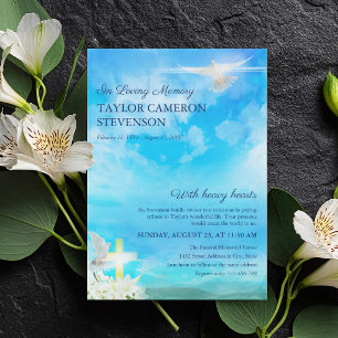 Shining Cross & White Doves In Loving Memory Invitation
