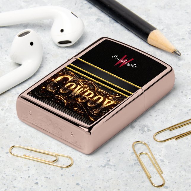 shining gold cowboy zippo lighter (On Table 2)