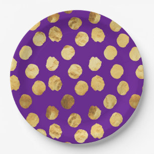 Shining Gold Dots on a Background of Purple Paper Plates