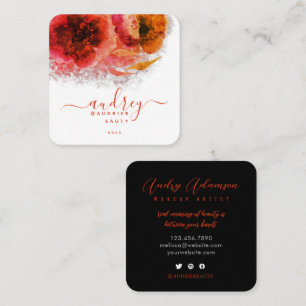 Shining Gold Floral Script Signature Monogram Square Business Card