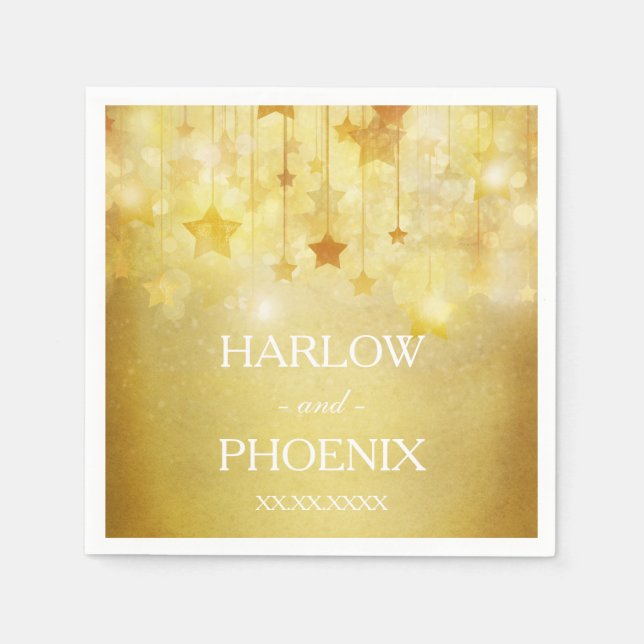 Shining Gold Stars Wedding Napkin (Front)