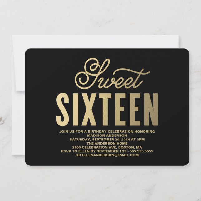 Shining Gold | Sweet Sixteen Invitation (Front)