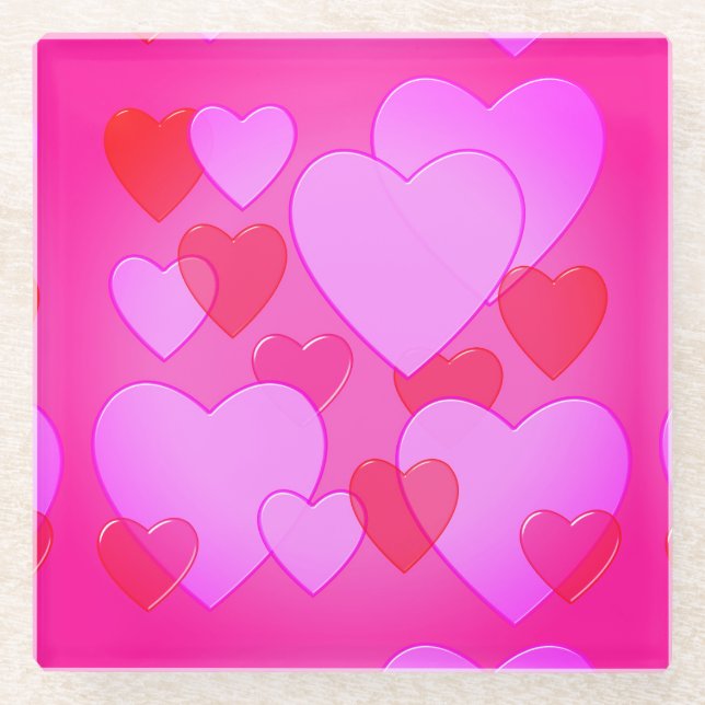 Shining heart  pink Valentine Glass Coaster (Front)