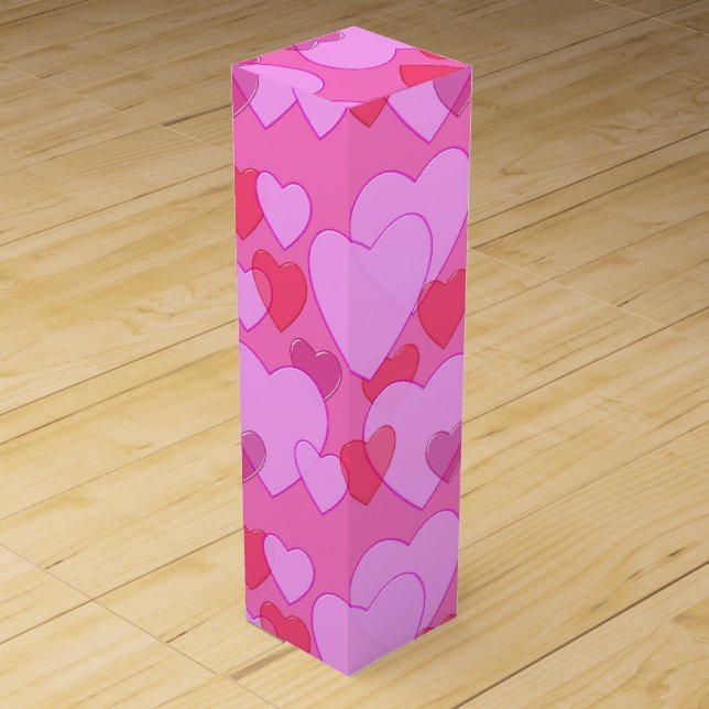 Shining heart Valentine background pink Wine Gift Box (Front)