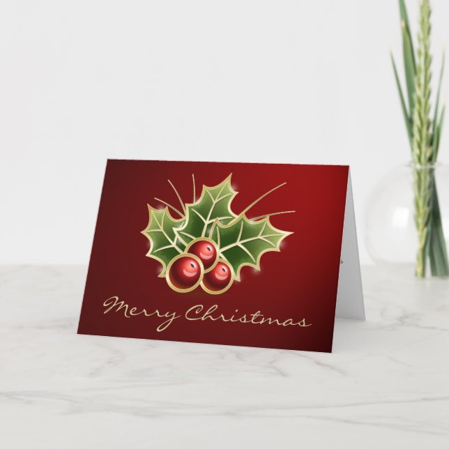 Shining Holly Berry Christmas design Holiday Card (Front)