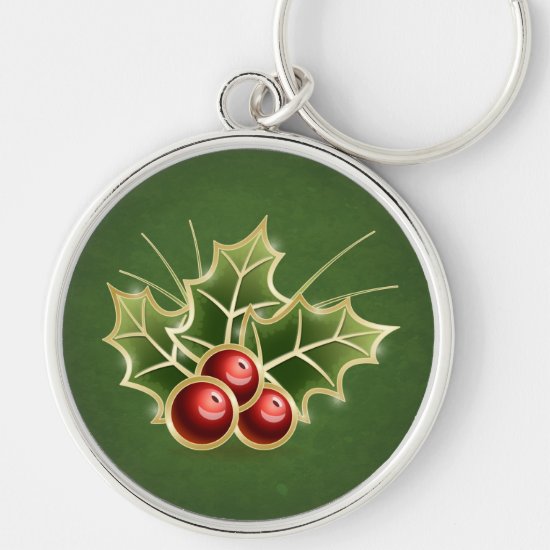 Shining Holly Berry Christmas green Keychain
