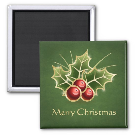 Shining Holly Berry Christmas green Magnet