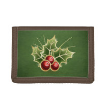 Shining Holly Berry Christmas green Trifold Wallet Shining Holly Berry Christmas green Trifold Wallet
