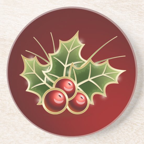 Shining Holly Berry Christmas red Coaster