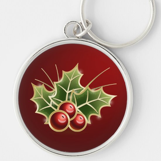 Shining Holly Berry Christmas red Keychain